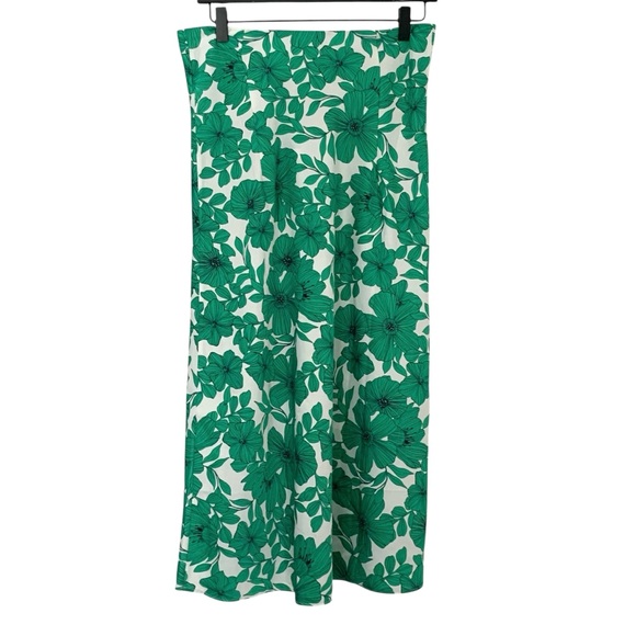 J. Crew Green & White Women’s Small Greenhouse Floral Pull On Midi Skirt